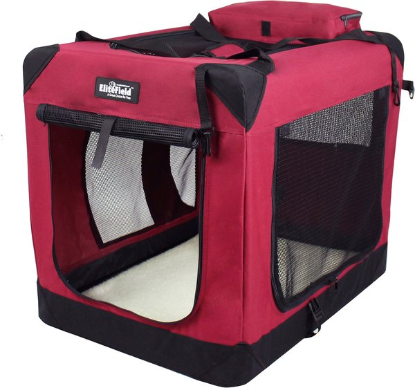 Show full view: EliteField 3-Door Collapsible Soft-Sided Dog Crate, Maroon, 24 inch slide 1 of 12