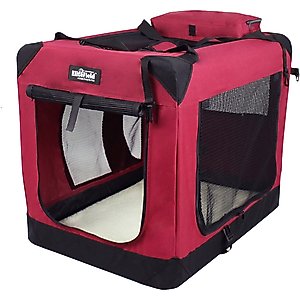 EliteField 3-Door Collapsible Soft-Sided Dog Crate, Maroon, 24 inch
