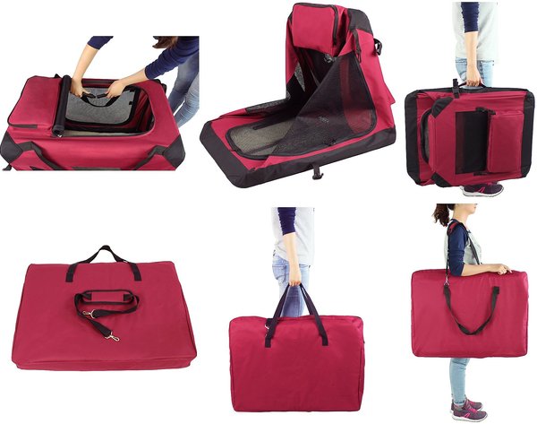 Show full view: EliteField 3-Door Collapsible Soft-Sided Dog Crate, Maroon, 24 inch slide 9 of 12