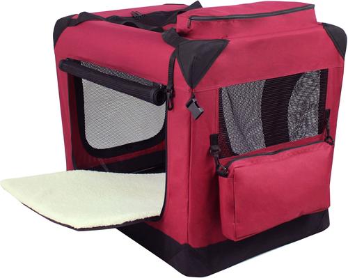 Show full view: EliteField 3-Door Collapsible Soft-Sided Dog Crate, Maroon, 36 inch slide 4 of 12