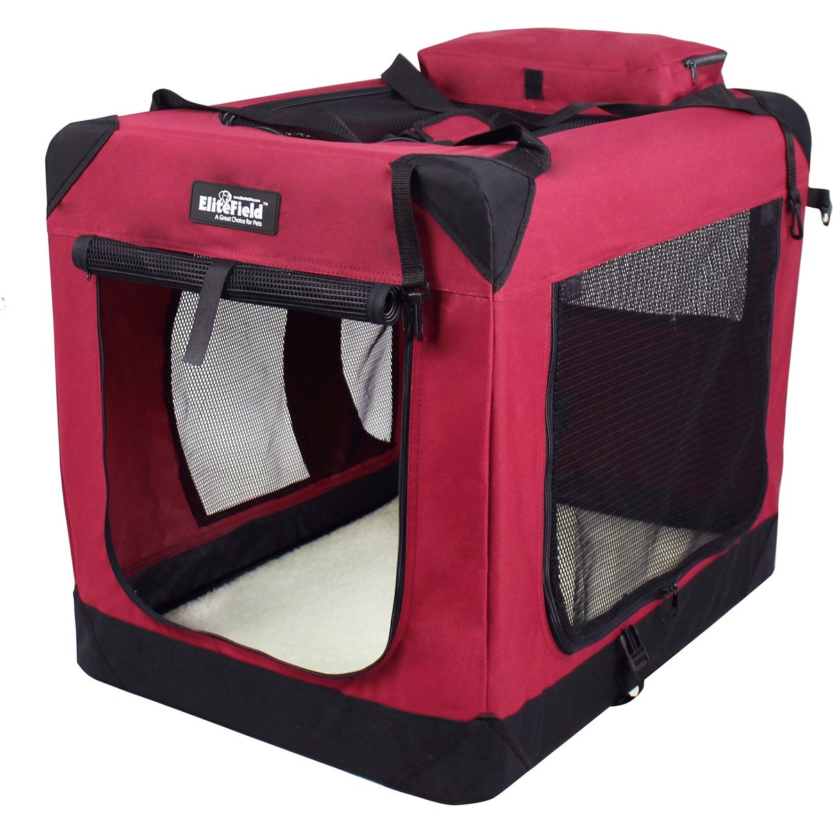 EliteField 3-Door Collapsible Soft-Sided Dog Crate, Maroon, 42 inch