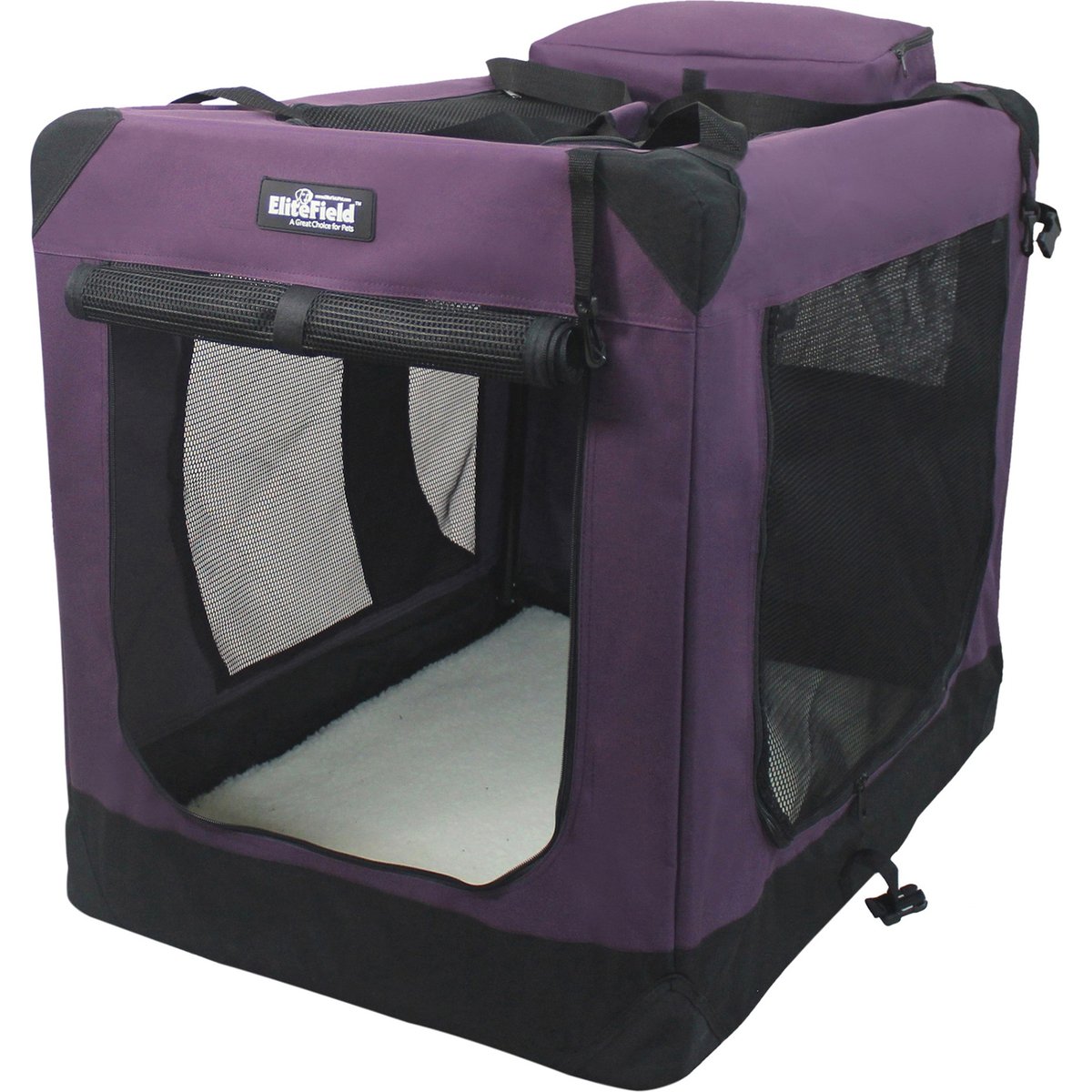 EliteField 3-Door Collapsible Soft-Sided Dog Crate, Purple, Med: 30-in L x 21-in W x 24-in H