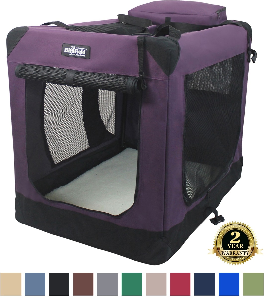 ELITEFIELD 3-Door Collapsible Soft-Sided Dog Crate, Purple, Med/L