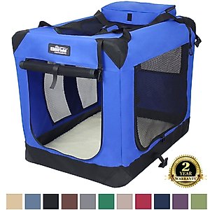 EliteField 3-Door Collapsible Soft-Sided Dog Crate, Royal Blue, 42 inch