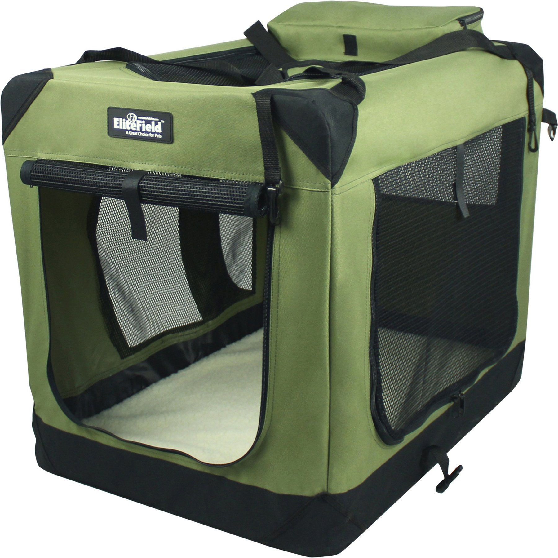 EliteField 3-Door Collapsible Soft-Sided Dog Crate, Sage Green, 20 inch