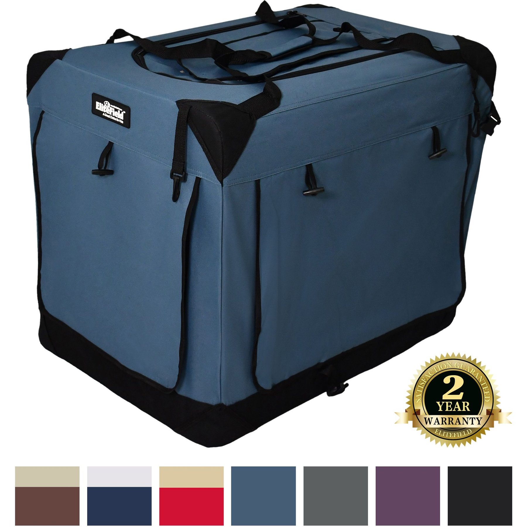 EliteField 4-Door Collapsible Soft-Sided Dog Crate, Blue Gray, Med/L: 36-in L x 24-in W x 28-in H