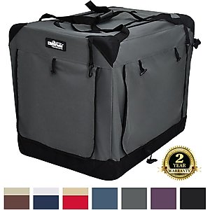 EliteField 4-Door Collapsible Soft-Sided Dog Crate, Gray, Med: 30-in L x 21-in W x 24-in H