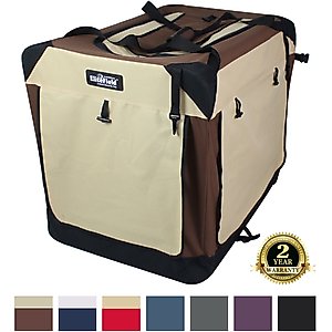 EliteField 4-Door Collapsible Soft-Sided Dog Crate with Curtains, Brown/Beige, 24 inch