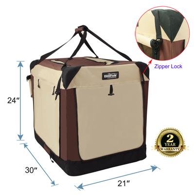 Show full view: EliteField 4-Door Collapsible Soft-Sided Dog Crate with Curtains, Brown/Beige, 30 inch slide 3 of 13