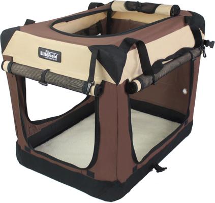 Show full view: EliteField 4-Door Collapsible Soft-Sided Dog Crate with Curtains, Brown/Beige, 30 inch slide 4 of 13