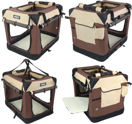Show full view: EliteField 4-Door Collapsible Soft-Sided Dog Crate with Curtains, Brown/Beige, 30 inch slide 6 of 13