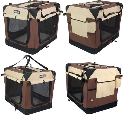 Show full view: EliteField 4-Door Collapsible Soft-Sided Dog Crate with Curtains, Brown/Beige, 30 inch slide 7 of 13