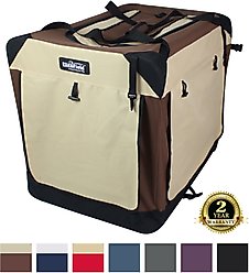 EliteField 4-Door Collapsible Soft-Sided Dog Crate with Curtains, Brown/Beige, 36 inch