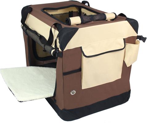 Show full view: EliteField 4-Door Collapsible Soft-Sided Dog Crate with Curtains, Brown/Beige, 36 inch slide 4 of 12