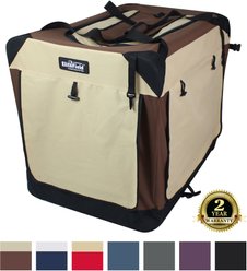 EliteField 4-Door Collapsible Soft-Sided Dog Crate with Curtains, Brown/Beige, 42 inch