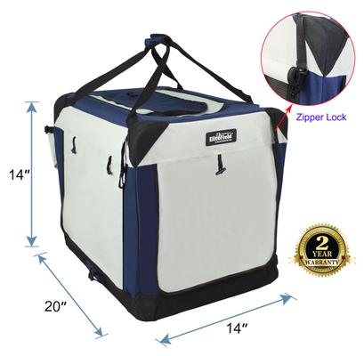 Show full view: EliteField 4-Door Collapsible Soft-Sided Dog Crate with Curtains, Navy Blue/Gray, 20 inch slide 3 of 13