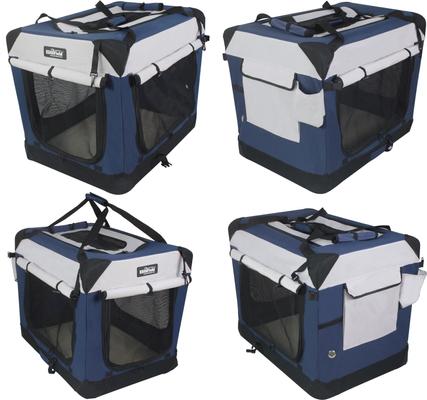Show full view: EliteField 4-Door Collapsible Soft-Sided Dog Crate with Curtains, Navy Blue/Gray, 20 inch slide 7 of 13