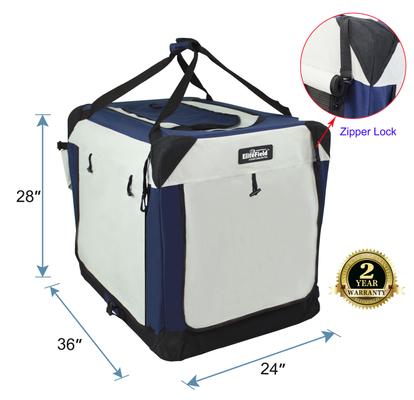 Show full view: EliteField 4-Door Collapsible Soft-Sided Dog Crate with Curtains, Navy Blue/Gray, 36 inch slide 2 of 12