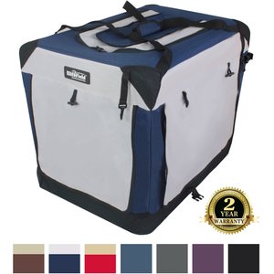 EliteField 4-Door Collapsible Soft-Sided Dog Crate with Curtains, Navy Blue/Gray, 42 inch