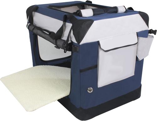 Show full view: EliteField 4-Door Collapsible Soft-Sided Dog Crate with Curtains, Navy Blue/Gray, 42 inch slide 4 of 12