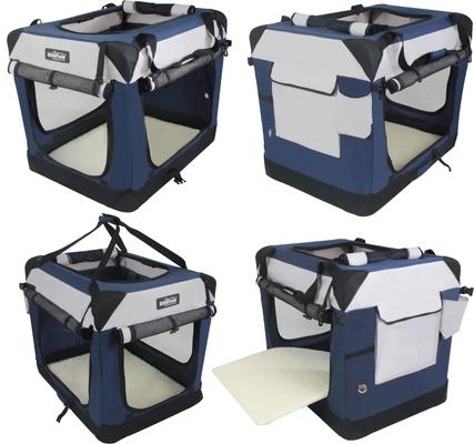 Show full view: EliteField 4-Door Collapsible Soft-Sided Dog Crate with Curtains, Navy Blue/Gray, 42 inch slide 5 of 12