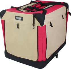EliteField 4-Door Collapsible Soft-Sided Dog Crate with Curtains, Red/Beige, 30 inch