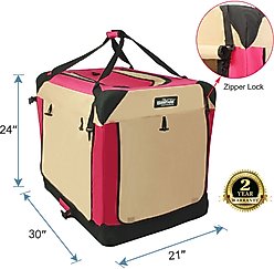 EliteField 4-Door Collapsible Soft-Sided Dog Crate with Curtains, Red/Beige, 30 inch slide 2 of 9