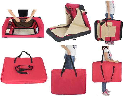 Show full view: EliteField 4-Door Collapsible Soft-Sided Dog Crate with Curtains, Red/Beige, 30 inch slide 8 of 12