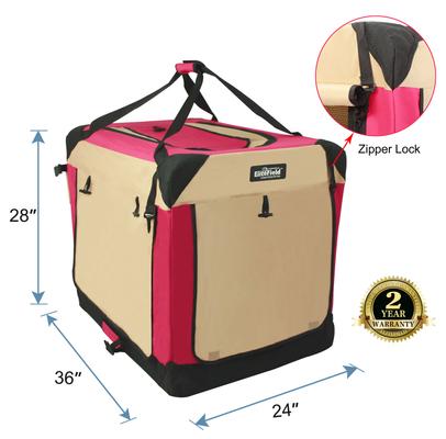 Show full view: EliteField 4-Door Collapsible Soft-Sided Dog Crate with Curtains, Red/Beige, 36 inch slide 2 of 12
