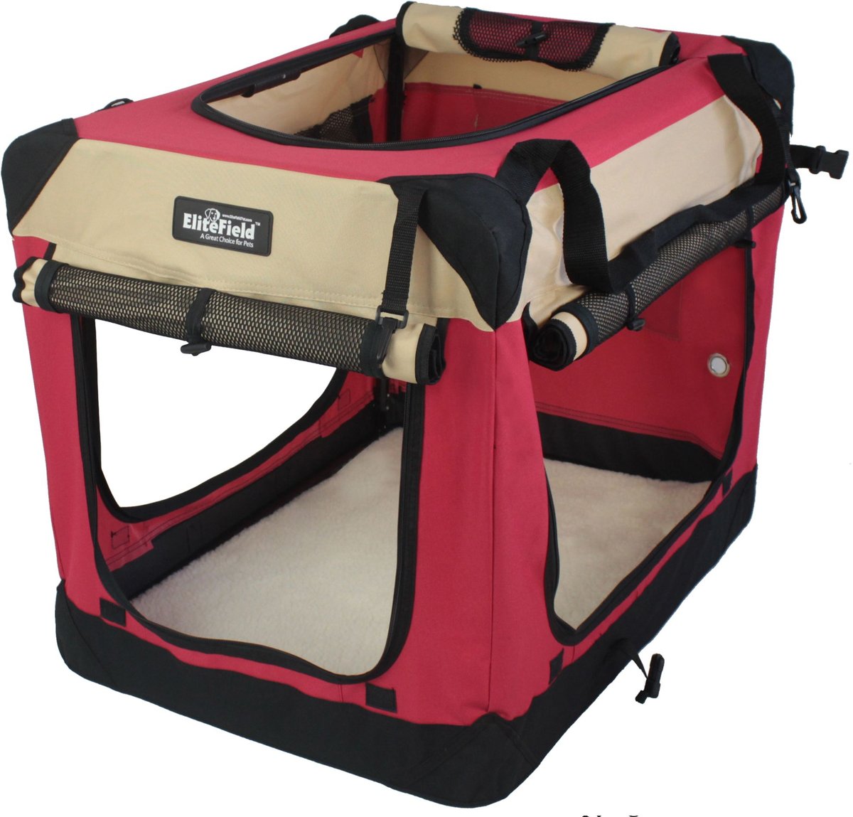 ELITEFIELD 4-Door Collapsible Soft-Sided Dog Crate with Curtains, Red ... - Soft Sided Pet Crate Training Panels