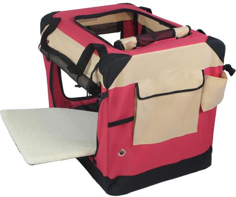 Show full view: EliteField 4-Door Collapsible Soft-Sided Dog Crate with Curtains, Red/Beige, 36 inch slide 4 of 12