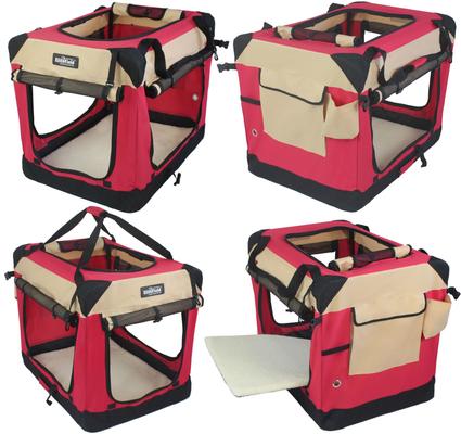 Show full view: EliteField 4-Door Collapsible Soft-Sided Dog Crate with Curtains, Red/Beige, 36 inch slide 5 of 12