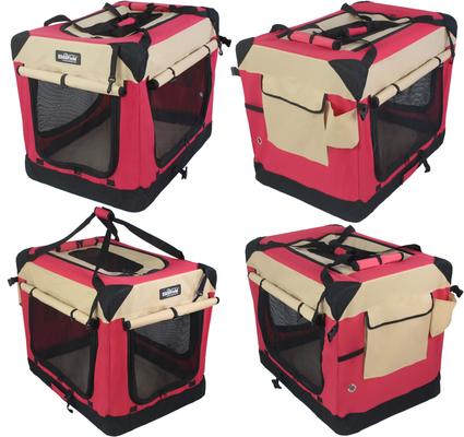 Show full view: EliteField 4-Door Collapsible Soft-Sided Dog Crate with Curtains, Red/Beige, 36 inch slide 6 of 12