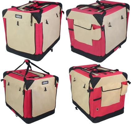 Show full view: EliteField 4-Door Collapsible Soft-Sided Dog Crate with Curtains, Red/Beige, 36 inch slide 7 of 12