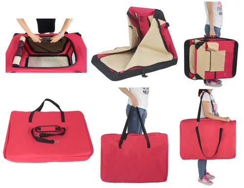 Show full view: EliteField 4-Door Collapsible Soft-Sided Dog Crate with Curtains, Red/Beige, 36 inch slide 8 of 12