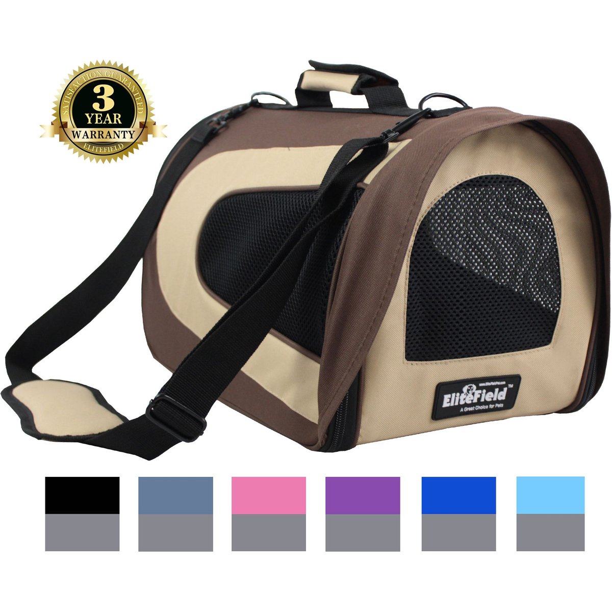 EliteField Deluxe Soft Airline-Approved Dog & Cat Carrier Bag, Brown/Beige, 20-in