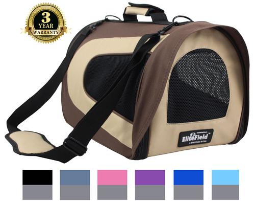 Show full view: EliteField Deluxe Soft Airline-Approved Dog & Cat Carrier Bag, Brown/Beige, 20-in slide 1 of 6