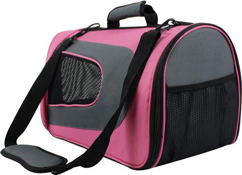 Show full view: EliteField Deluxe Soft Airline-Approved Dog & Cat Carrier Bag, Pink/Gray, 20-in slide 3 of 7