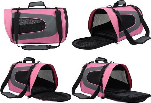 Show full view: EliteField Deluxe Soft Airline-Approved Dog & Cat Carrier Bag, Pink/Gray, 20-in slide 5 of 7