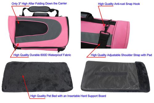 Show full view: EliteField Deluxe Soft Airline-Approved Dog & Cat Carrier Bag, Pink/Gray, 20-in slide 6 of 7