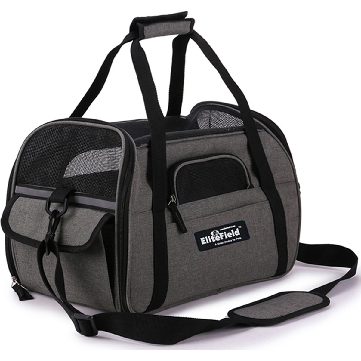EliteField Soft-Sided Airline-Approved Dog & Cat Carrier Bag, Charcoal Gray, 17-in