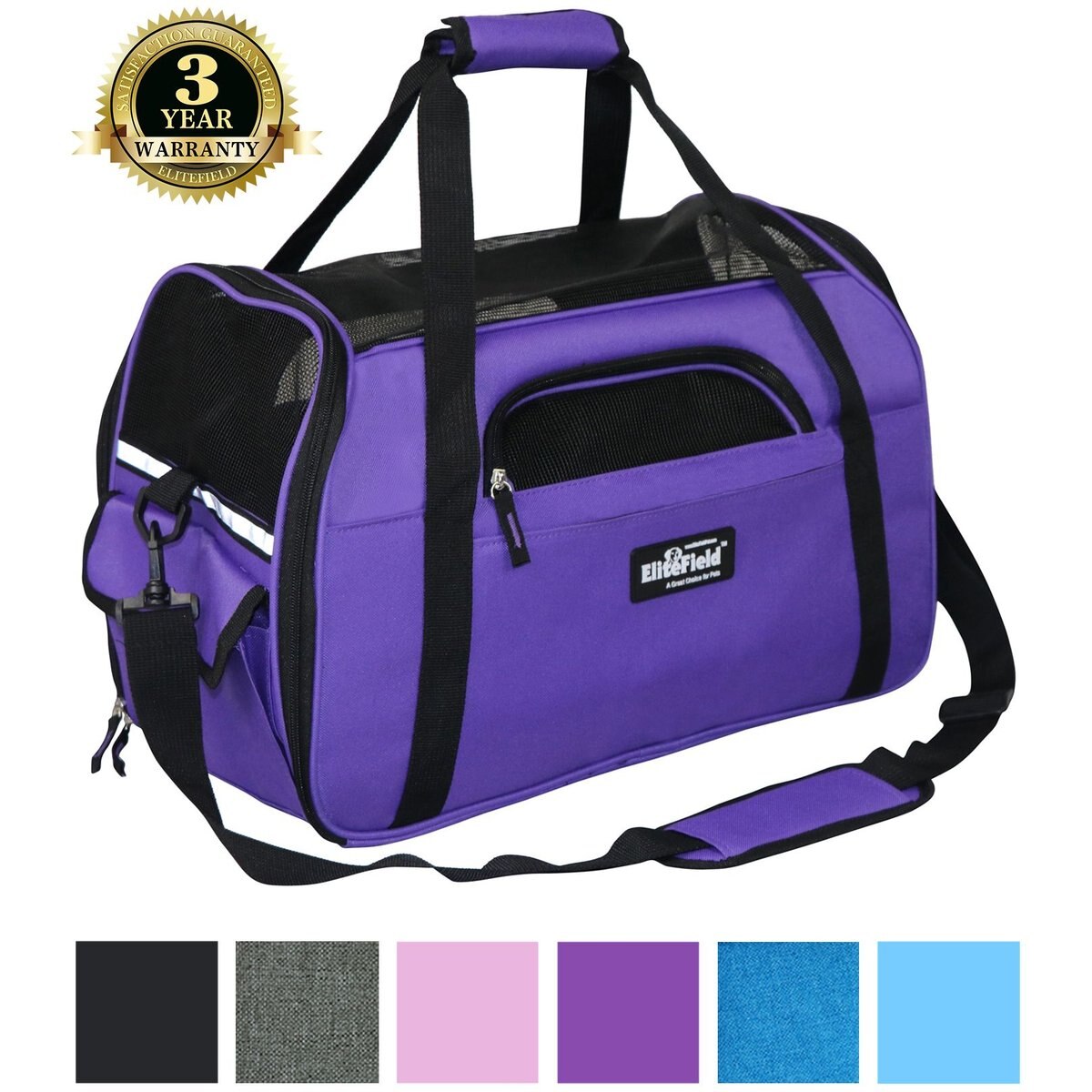 EliteField Soft-Sided Airline-Approved Dog & Cat Carrier Bag, Purple, 19-in