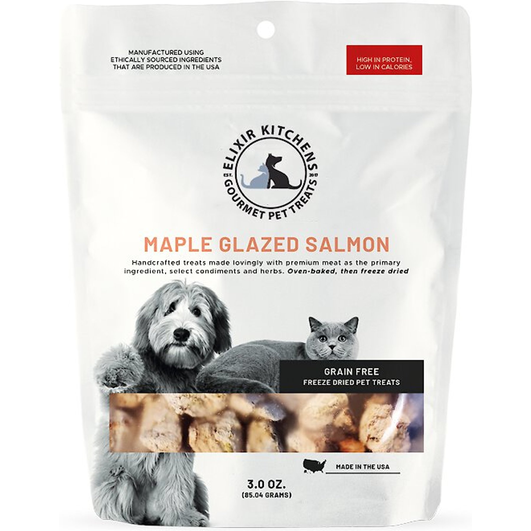 Elixir Kitchens Maple Glazed Salmon Freeze-Dried Dog & Cat Treats, 3-oz bag