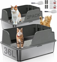 Ellenpent Stainless Steel Leak-Proof Cat Litter Box with Lid, XX-Large - 23.6 x 15.7 x 12-in, Gray, 2 count