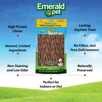 Show full view: Emerald Pet Chicky Twizzies Grain-Free Dog Treats, 6 count, 9-in slide 5 of 7