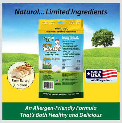 Show full view: Emerald Pet Chicky Twizzies Grain-Free Dog Treats, 6 count, 9-in slide 6 of 7