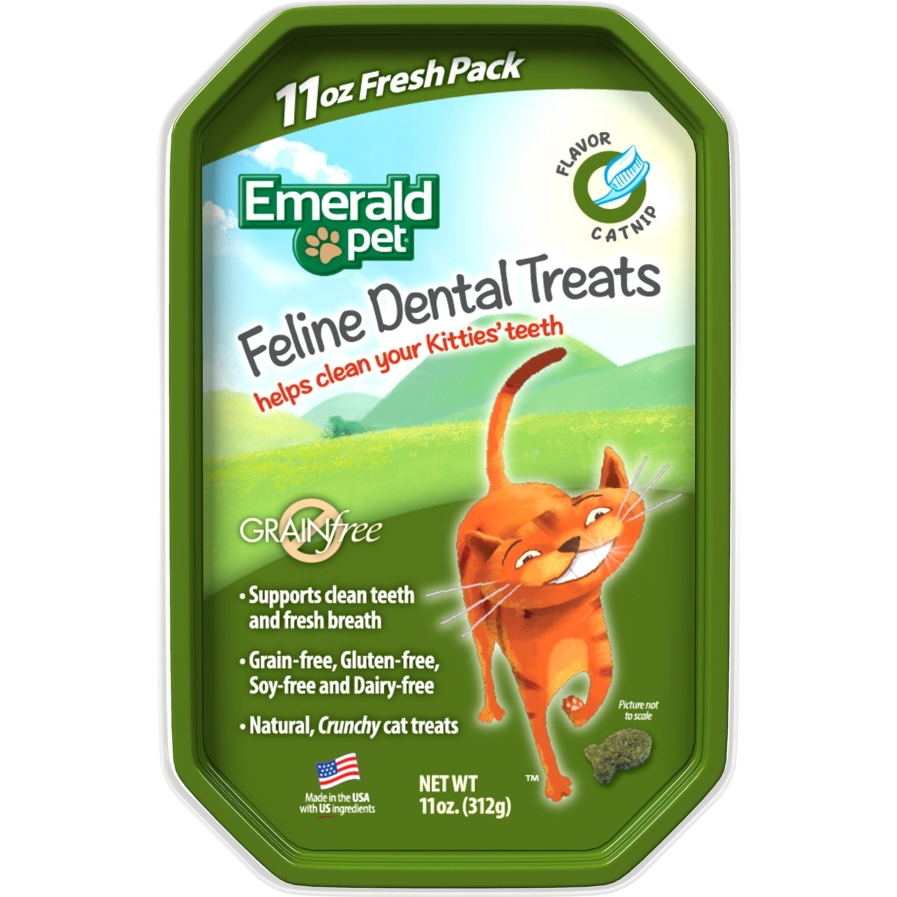 Emerald Pet Feline Dental Catnip Flavor Grain-Free Cat Treats, 11-oz bag
