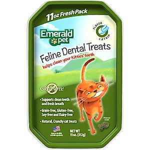 Emerald Pet Feline Dental Catnip Flavor Grain-Free Cat Treats, 11-oz bag