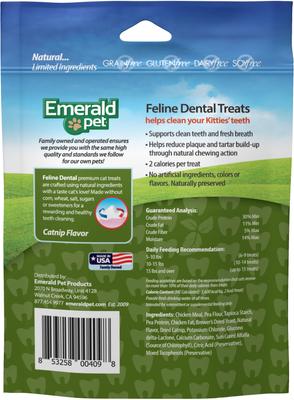 Show full view: Emerald Pet Feline Dental Catnip Flavor Grain-Free Cat Treats, 3-oz bag slide 3 of 7