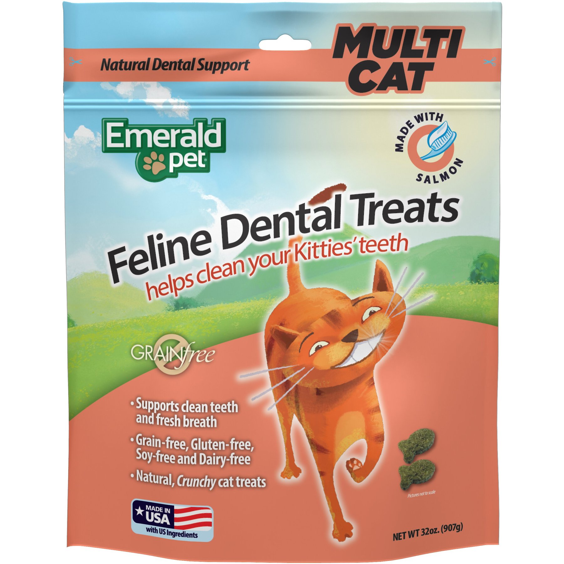 Emerald Pet Feline Dental Salmon Grain-Free Cat Treats, 32-oz bag